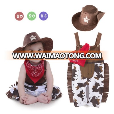 China Wholesale Fashion Cowboy Baby Knitted Romper With Scarf And Hat