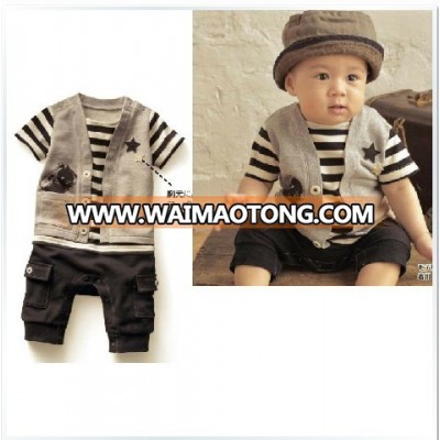 China Kids Casual Wear False 2 Pieces Cotton Printed Rompers For Baby